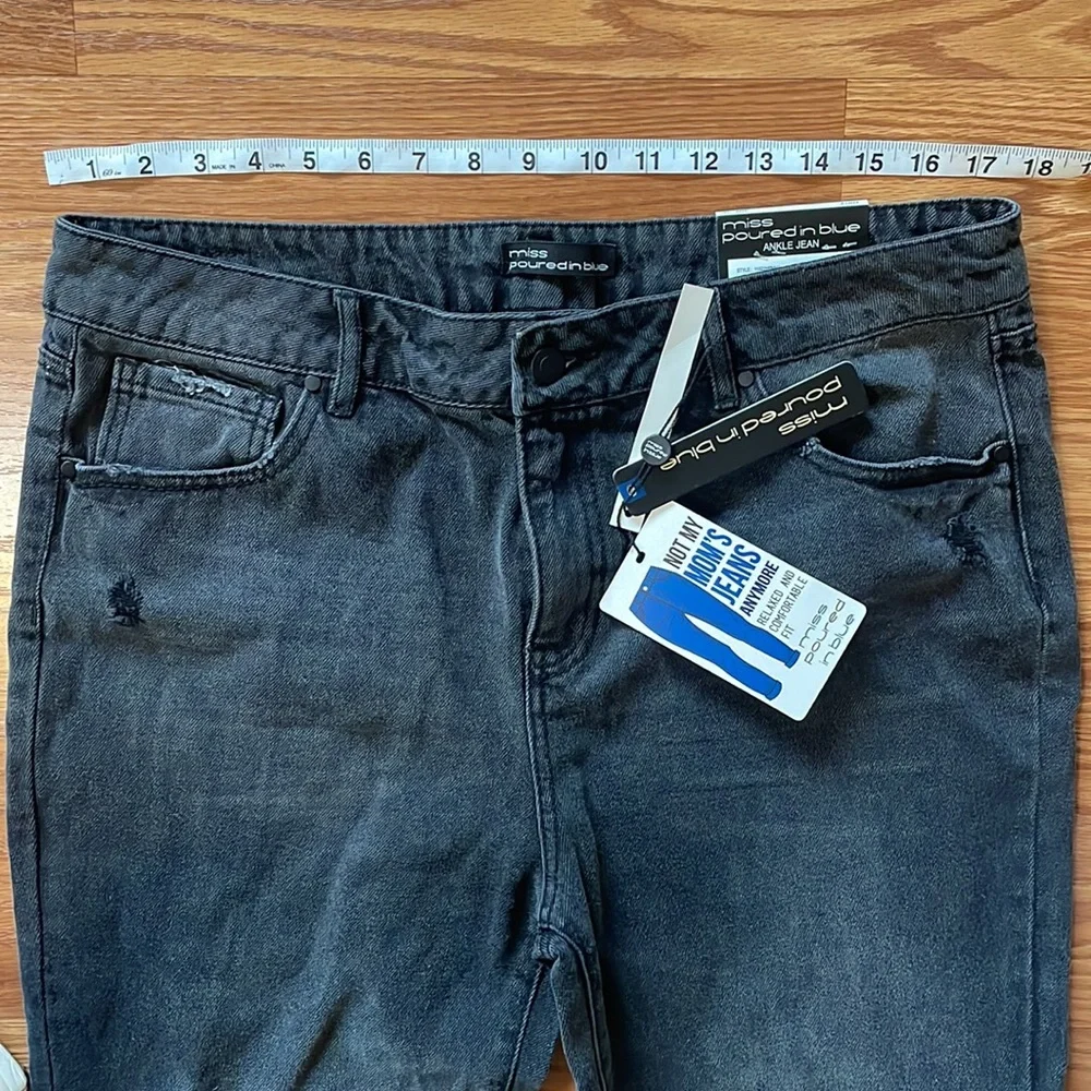 NWT Miss Poured in Blue Black Distressed w/ Holes High Waist Ankle Jeans Size 14